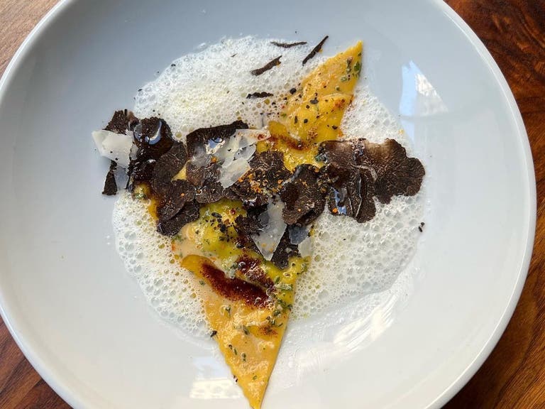 Carrot Pansotti with black truffle at Orsa & Winston