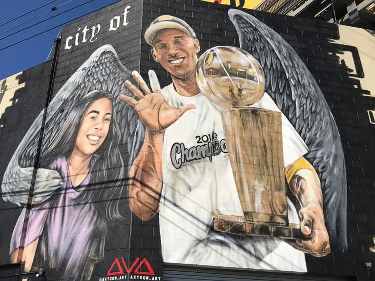 "City of Angels" Kobe and Gianna Bryant mural at Globe Tire & Motorsports