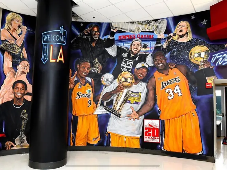"Welcome to LA" STAPLES Center 20th anniversary mural by Jonas Never