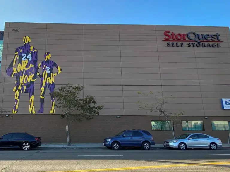 Kobe and Gianna Bryant mural at StorQuest Self Storage in Historic South Central
