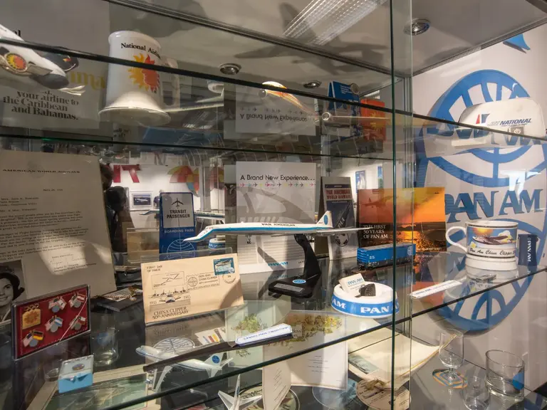 Pan Am display case at the Flight Path Museum & Learning Center