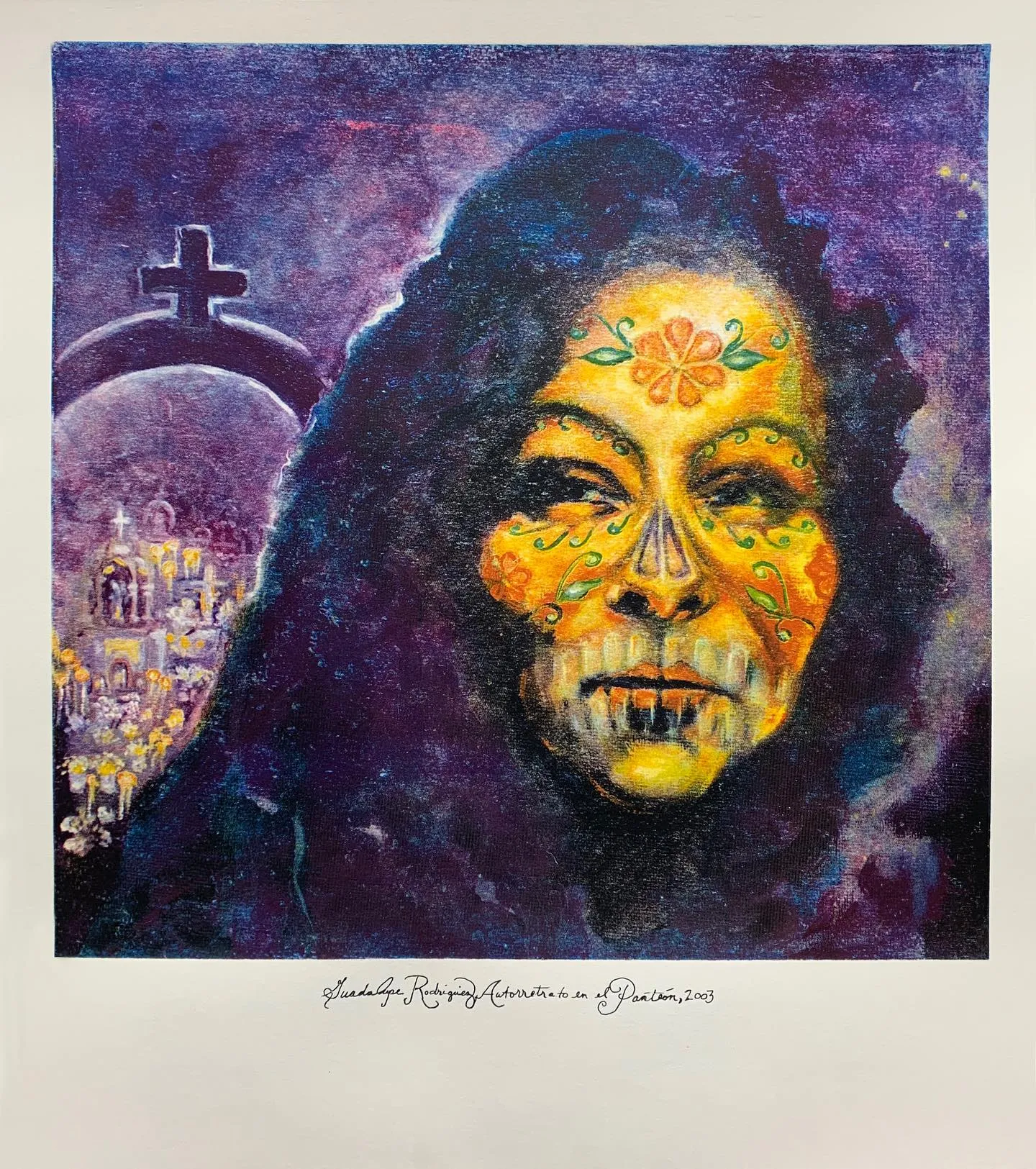 "Guadalupe Rodriguez, Autorretrato en el Panteón, 2003" serigraph by Sandy Rodriguez