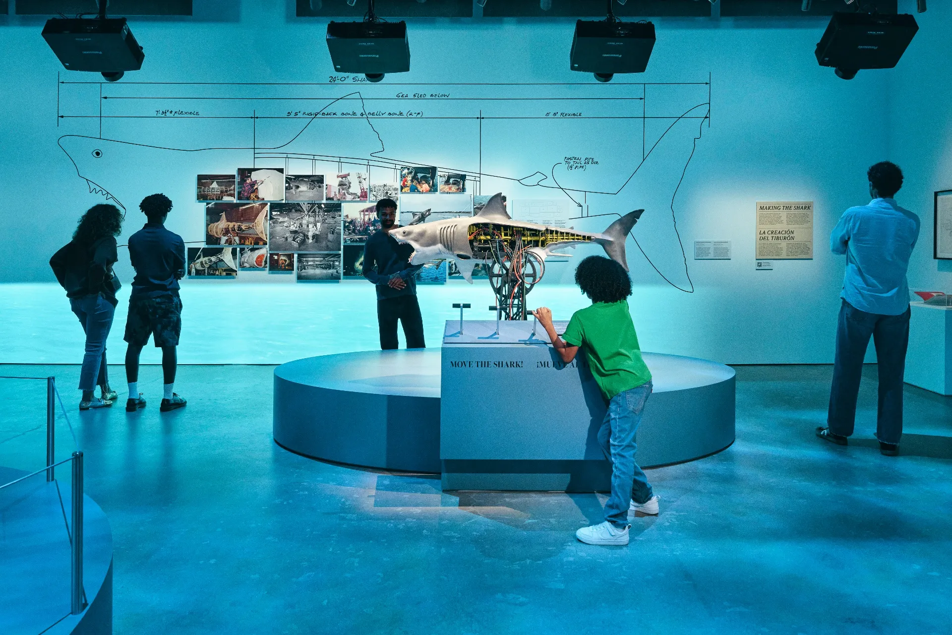 Interactive model shark display in "Jaws: The Exhibition" at the Academy Museum