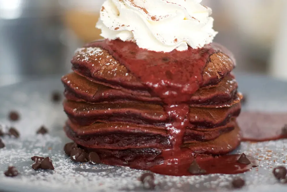 Chocolate Red Velvet Pancakes at Cici's Cafe in Tarzana