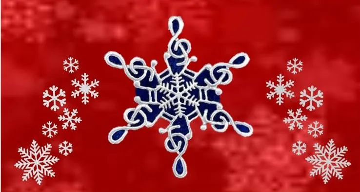 Image of snowflake made from treble clefs