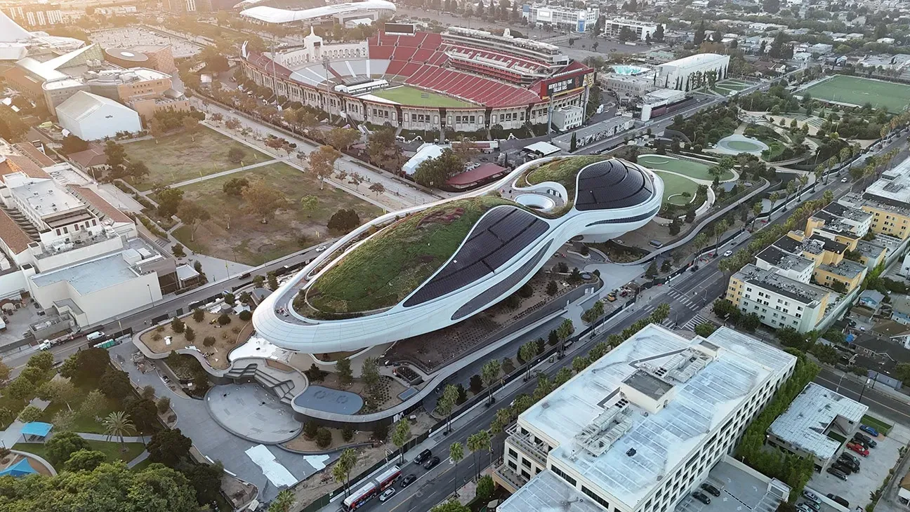 Aerial view of Lucas Museum of Narrative Art
