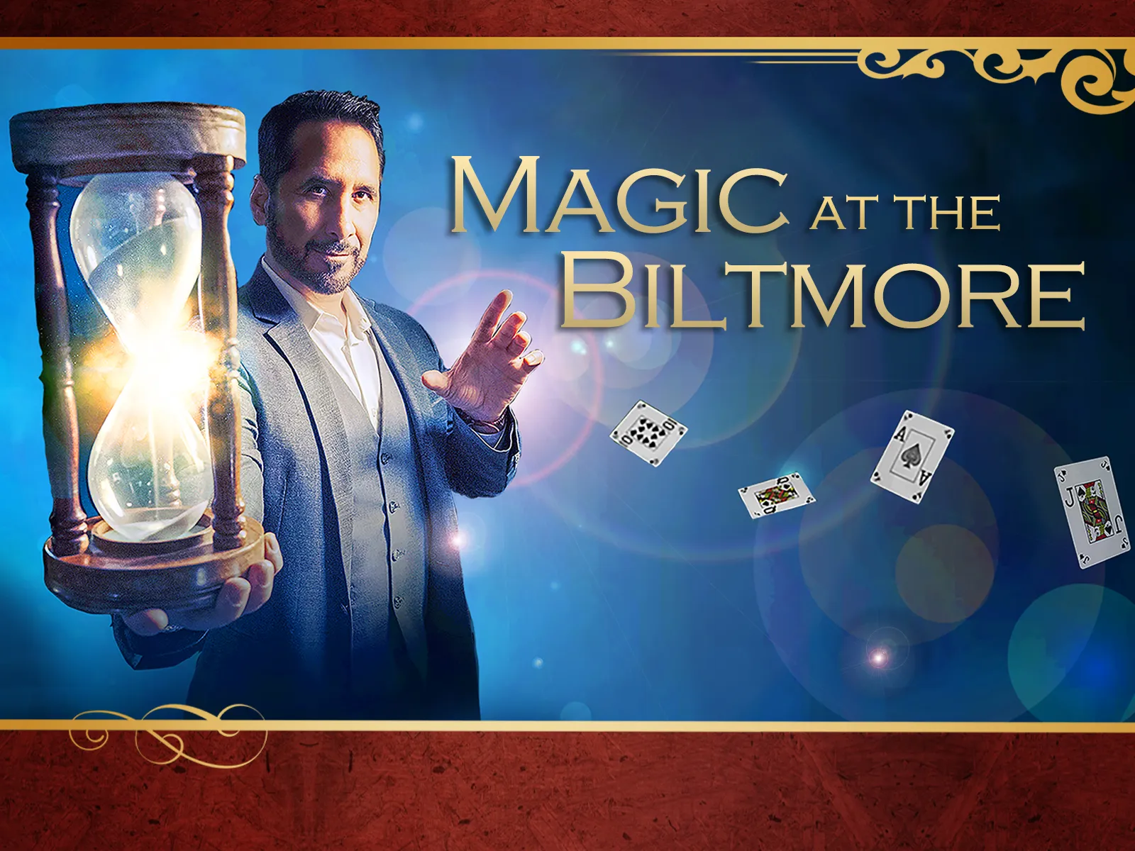 Magic at the Biltmore with David Minkin holding an hourglass
