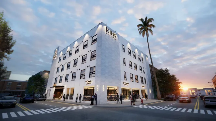 Exterior building shot of Kins Hotel