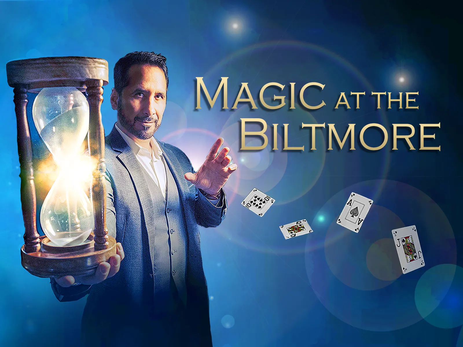 Magic at the Biltmore with David Minkin holding an hourglass