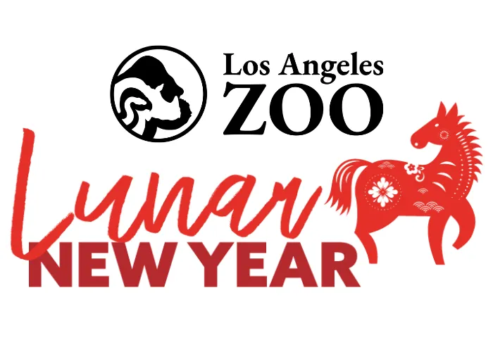 Los Angeles Zoo logo with lunar new year logo - red logo with red horse