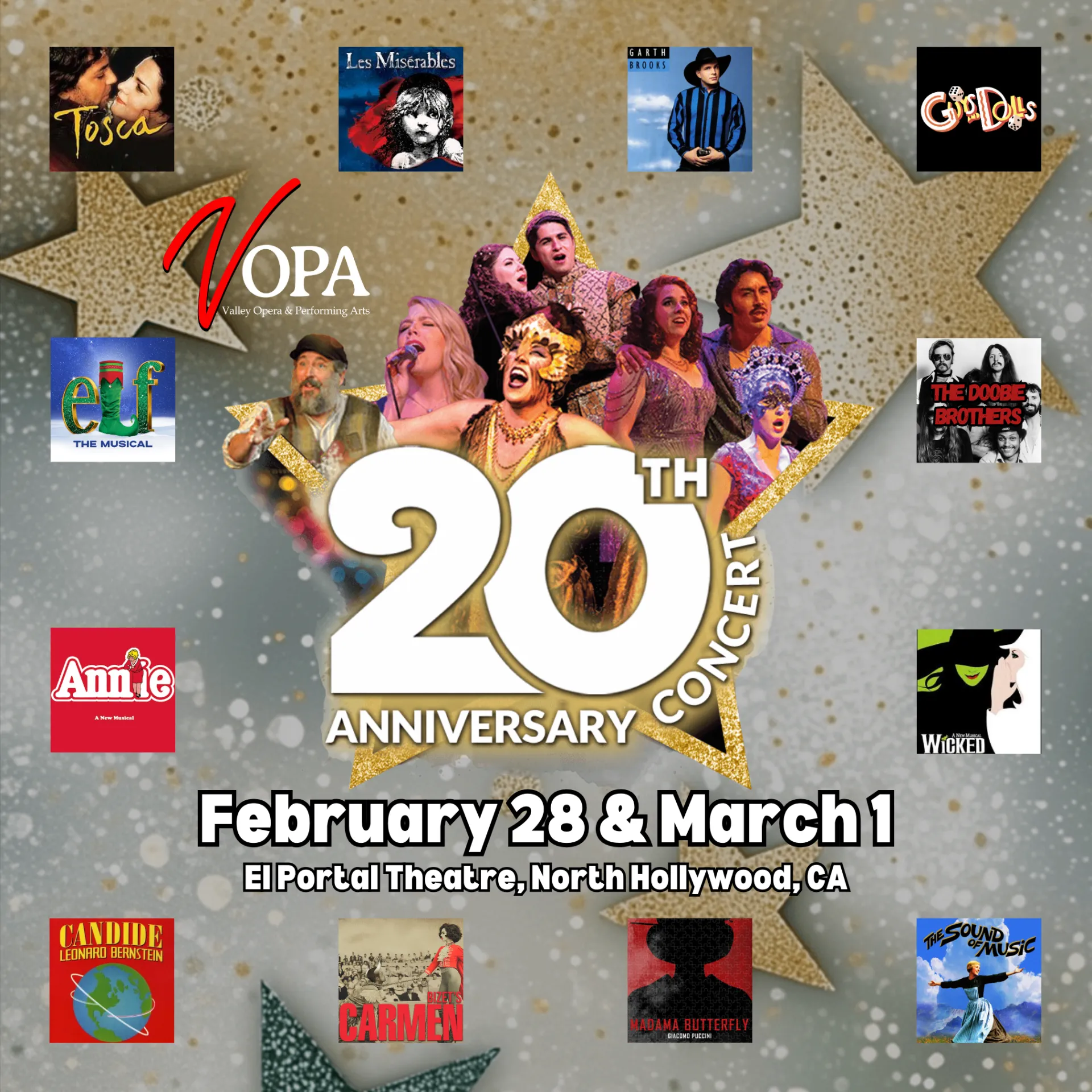 Valley Opera & Performing Arts celebrates their success in their 20th Anniversary Concert Spectacular! This performance is on February 28th at 7:30pm and March 1st at 3:00pm at the El Portal Theatre in North Hollywood.
