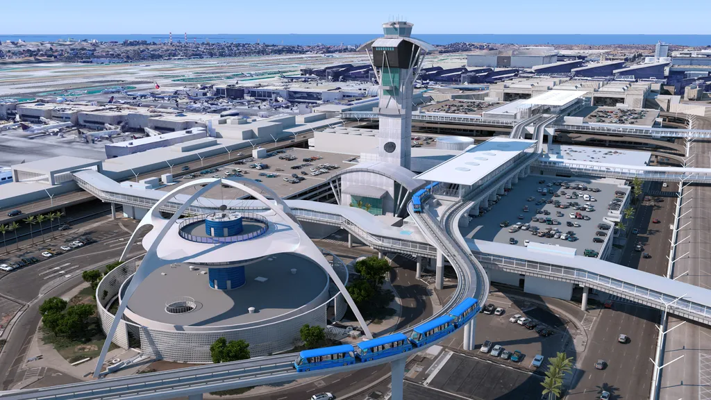 Aerial view of Automated People Mover (APM) at LAX | Rendering courtesy of LAWA