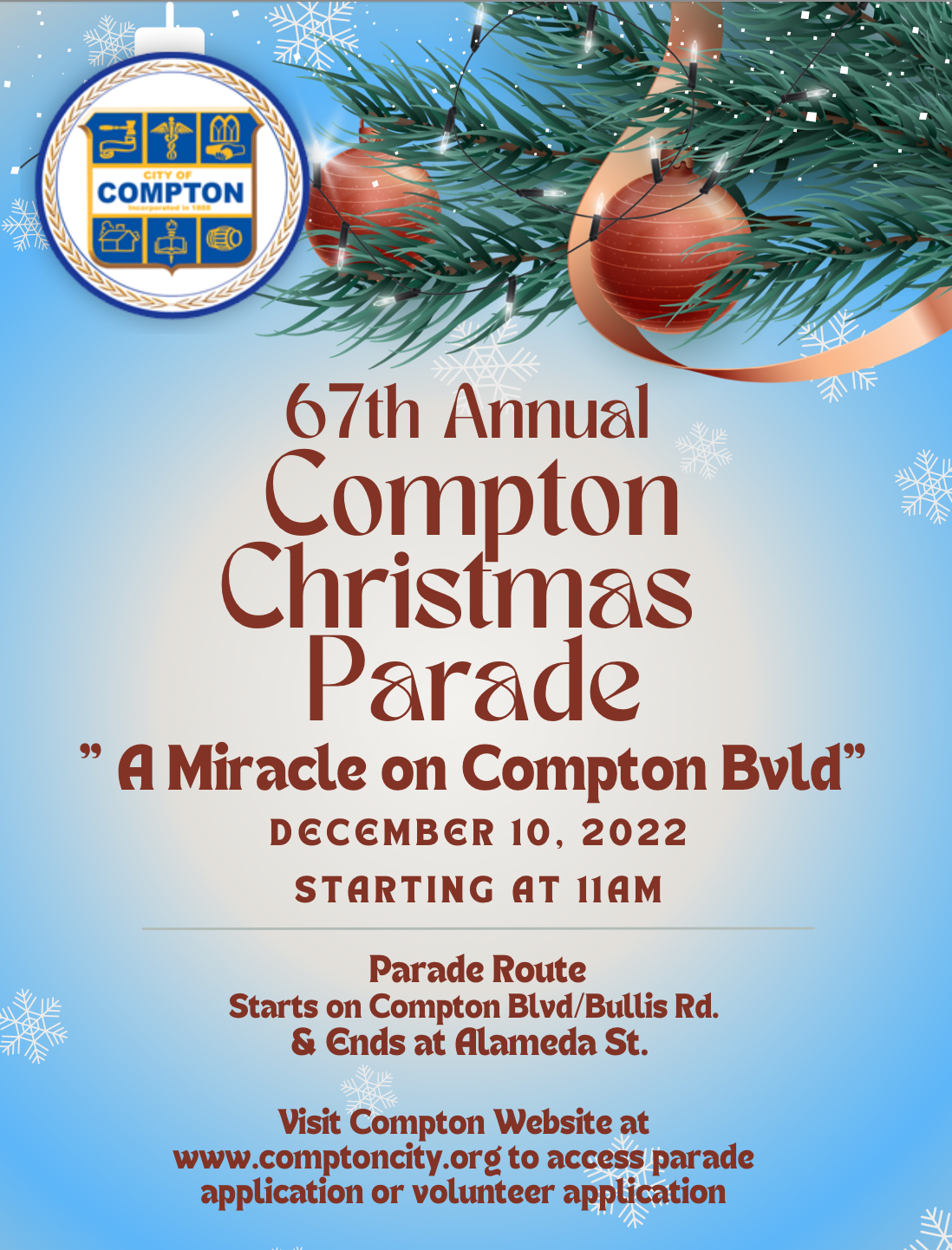The image is advertising the Compton Parade "A Miracle on Compton Blvd"