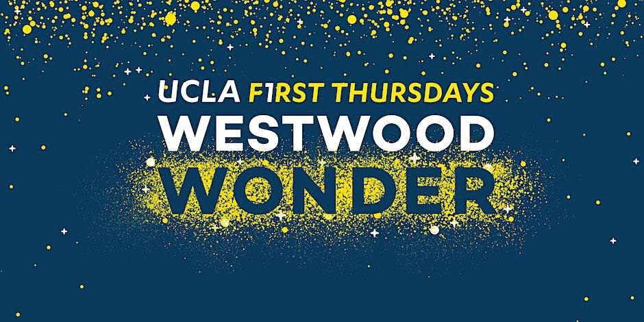 UCLA First Thursdays text set against background of night sky with stars