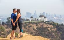 Griffith Park Observatory Couple Hiking Kiss