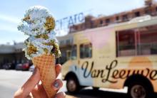 Vegan Planet Earth ice cream cone at Van Leeuwen truck in the Arts District
