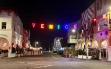 The Venice Sign in rainbow colors for Pride